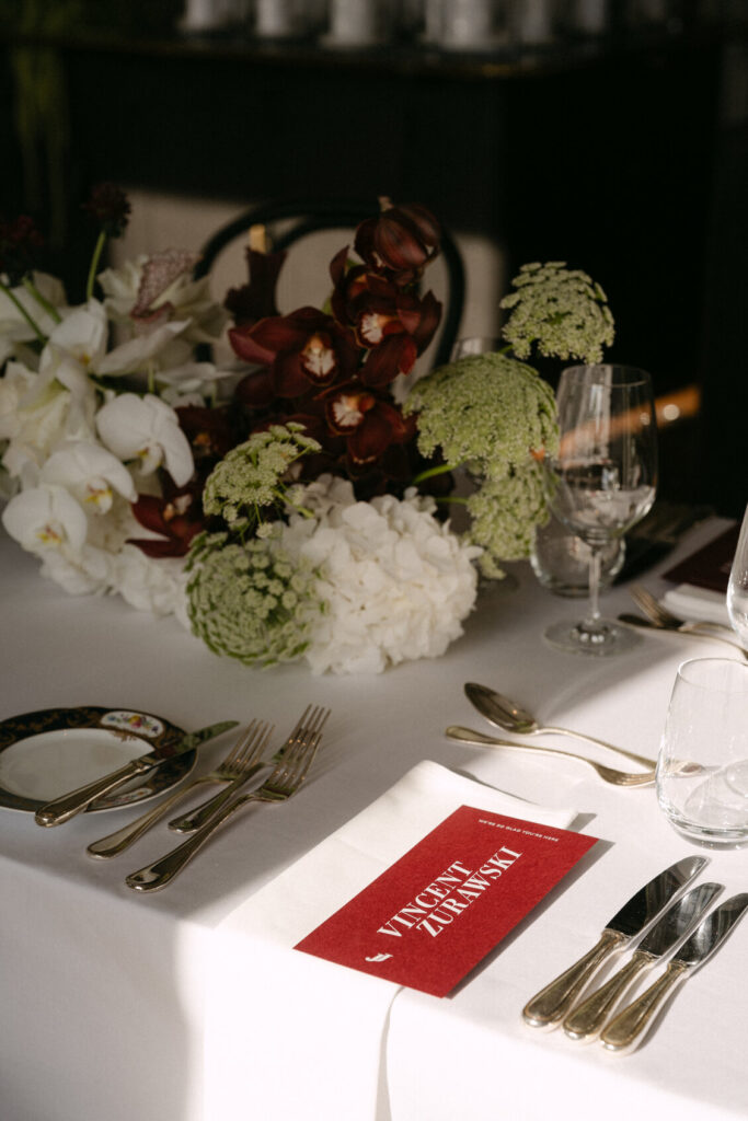 Wedding flowers table setting at Ritz Coffee